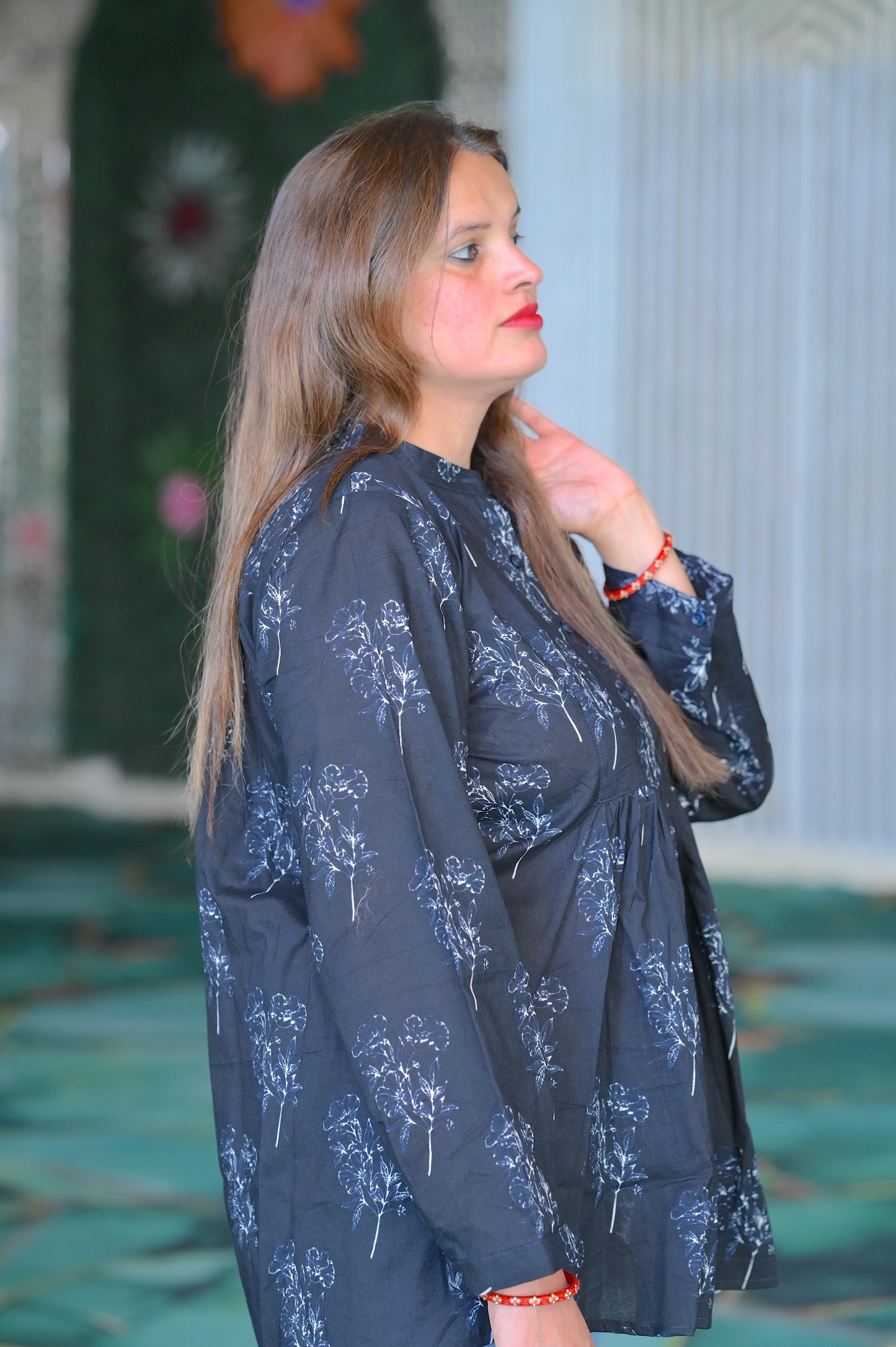 Navy Bloom Elegance Kurti