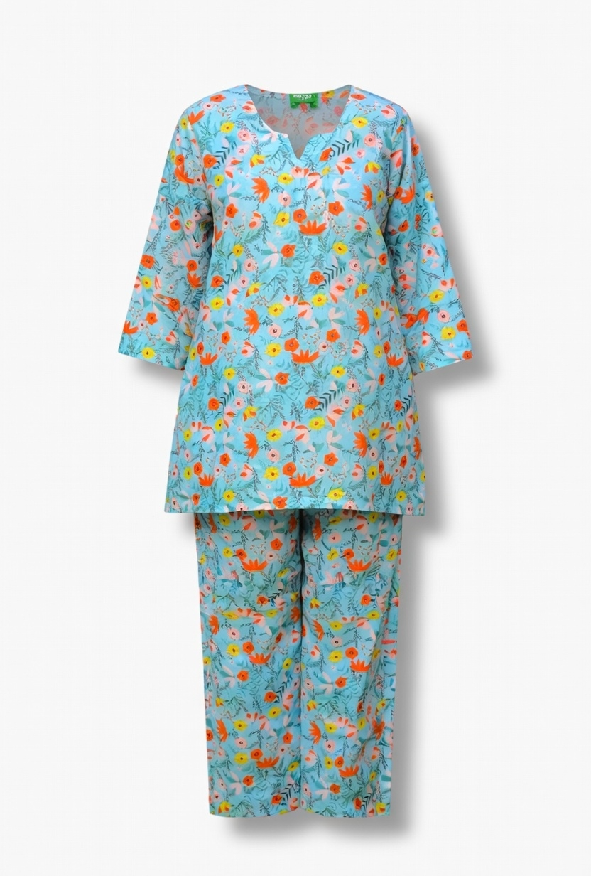 Azure Floral Symphony Co-Ord Set