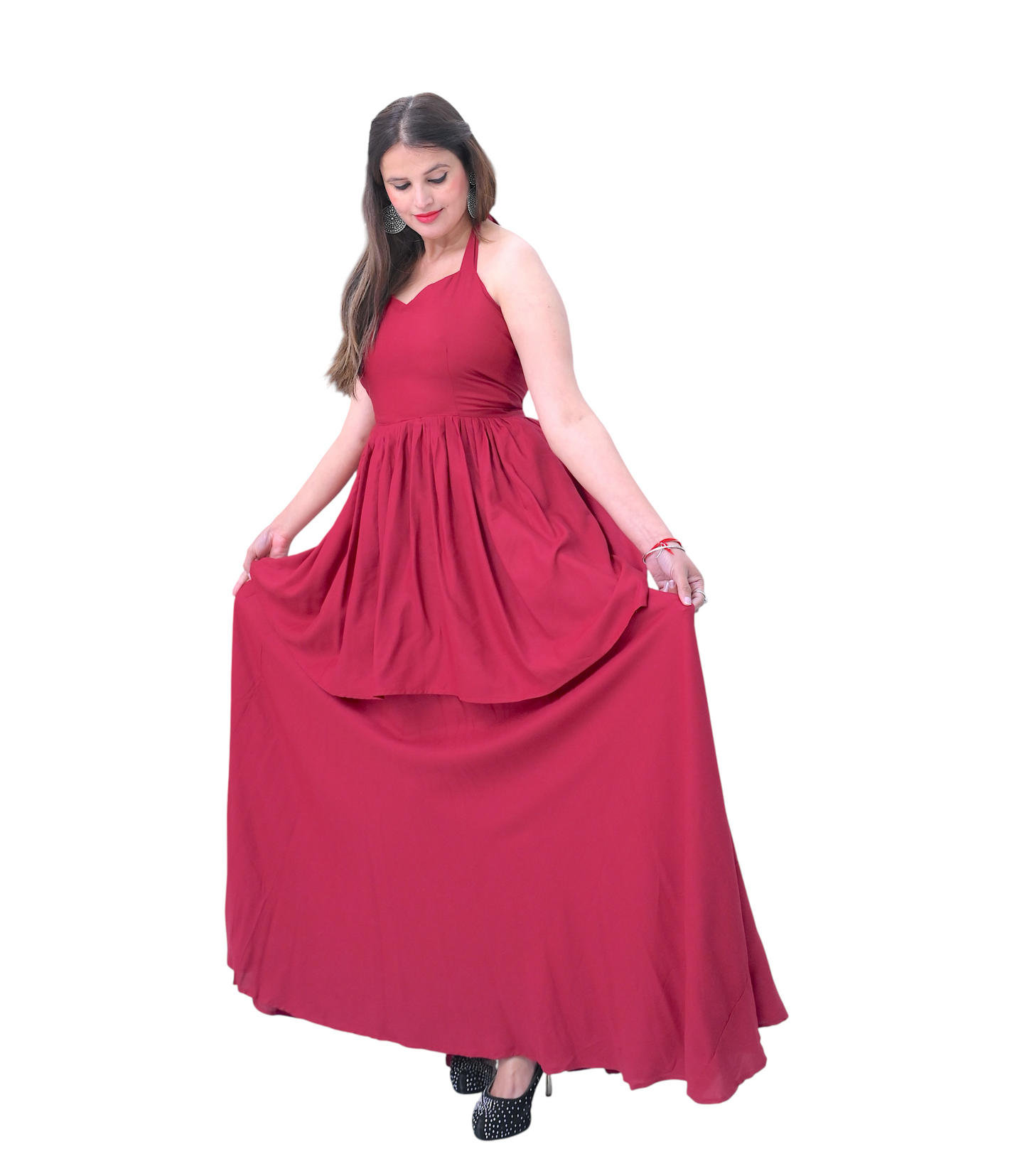 Crimson Bloom Cotton Dress
