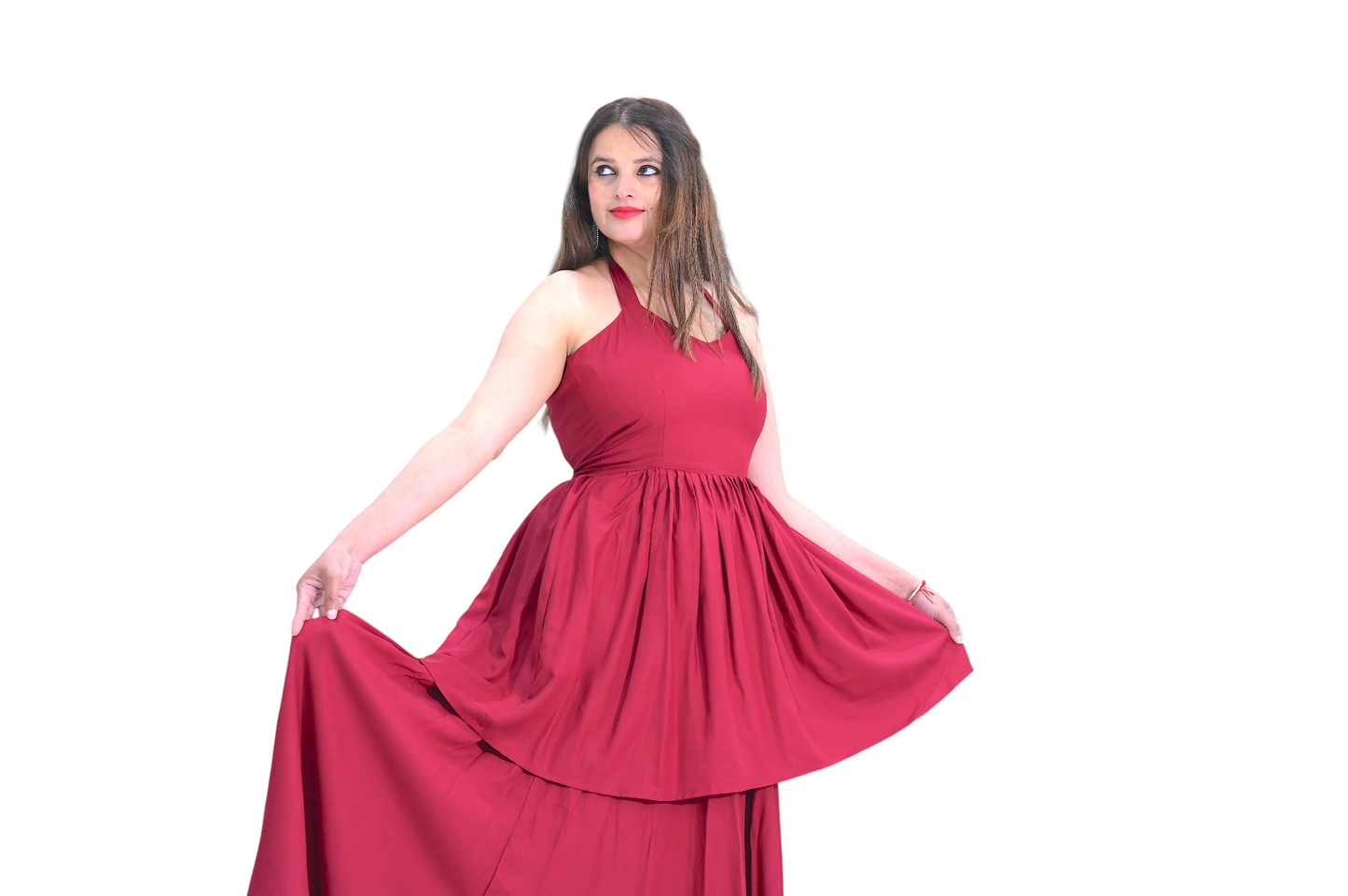 Crimson Bloom Cotton Dress