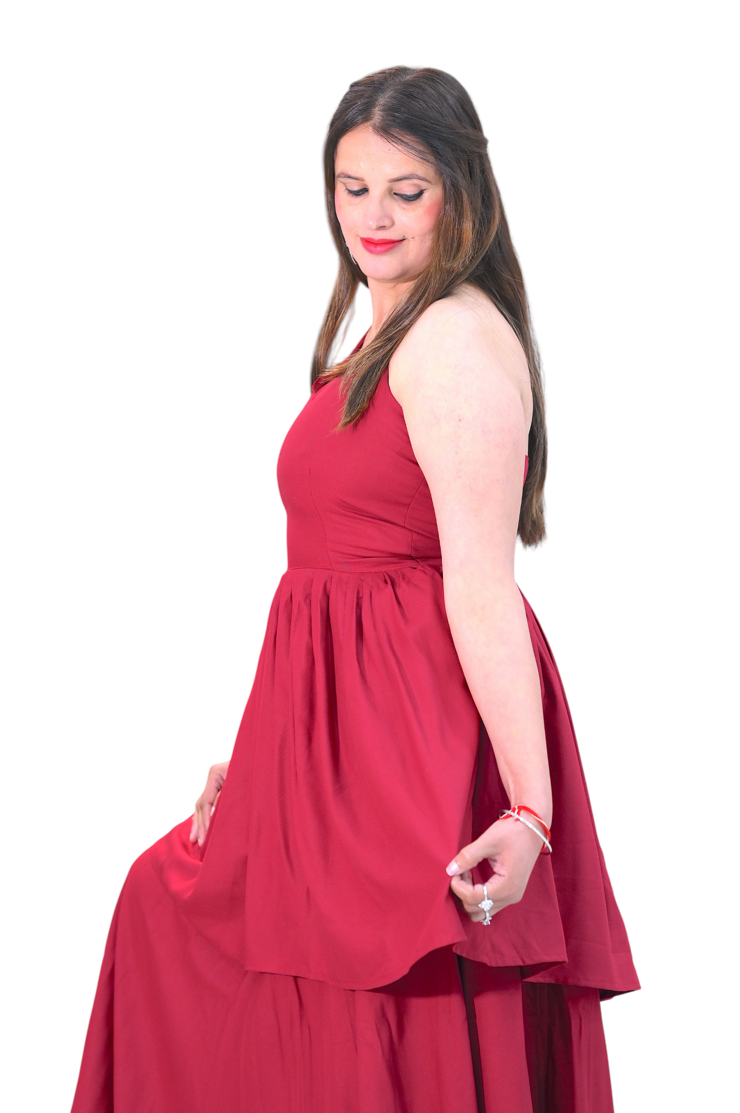 Crimson Bloom Cotton Dress
