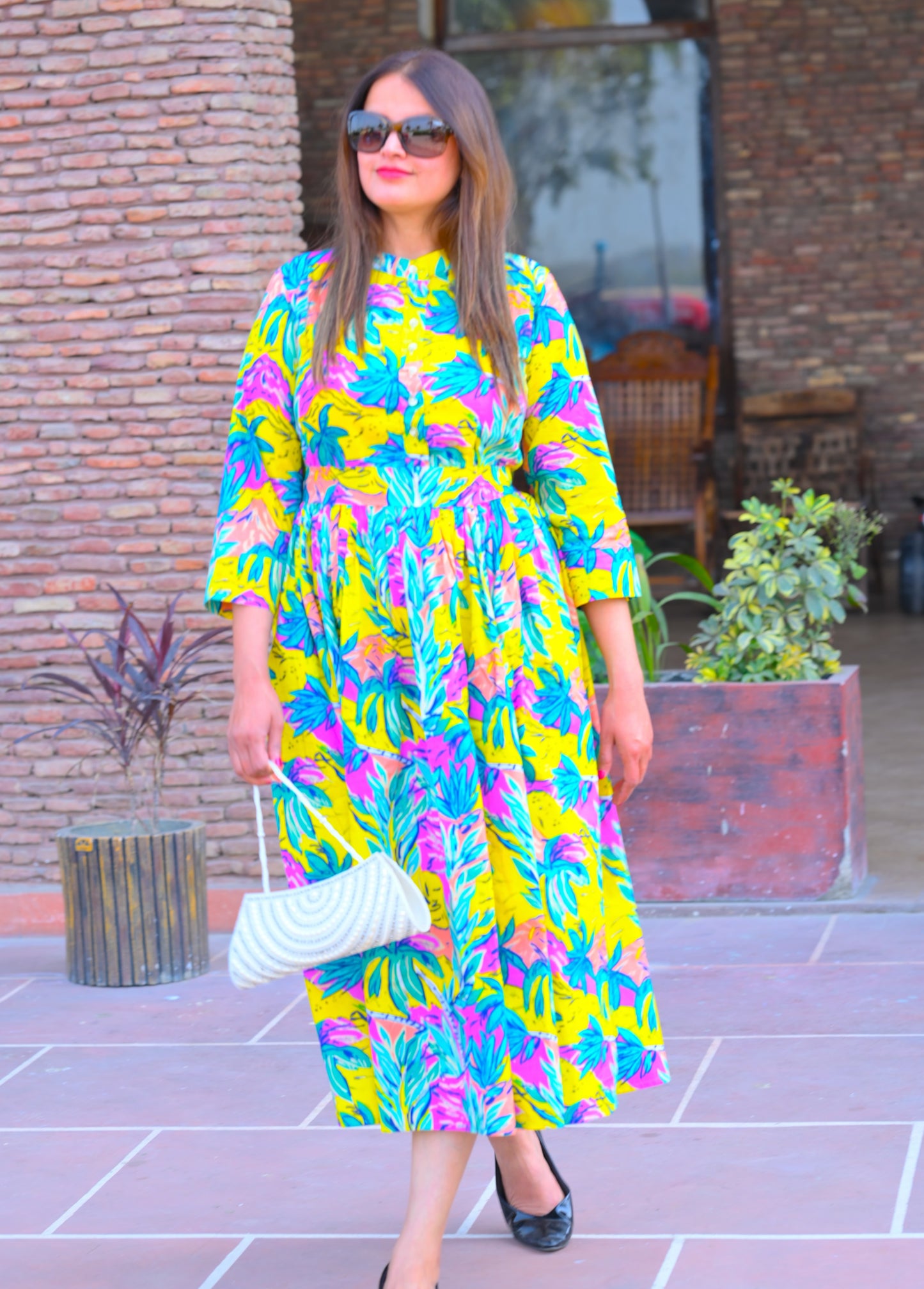 Aesthetic Multicolour Printed 2x2 Premium Cotton Dress