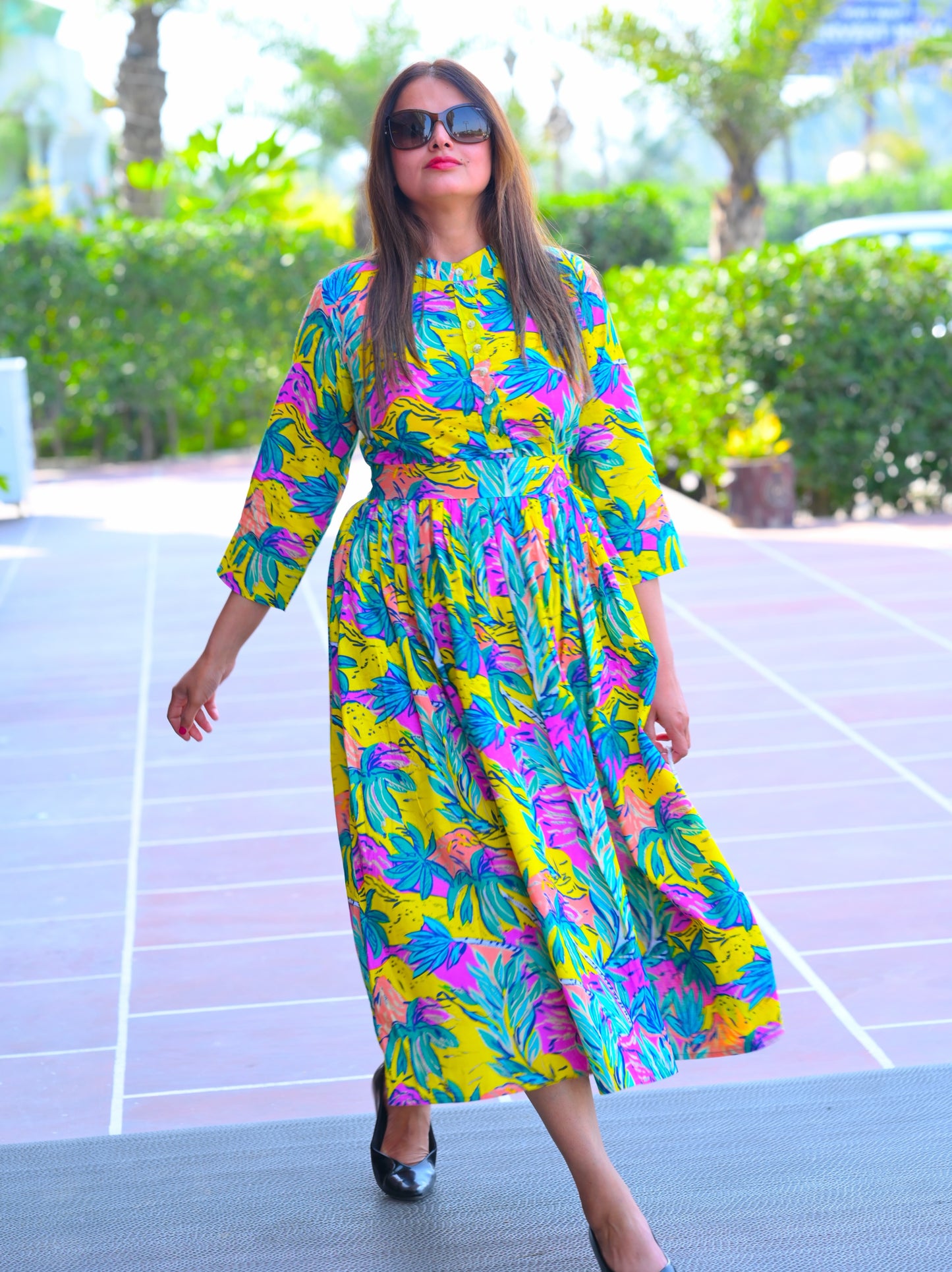 Aesthetic Multicolour Printed 2x2 Premium Cotton Dress