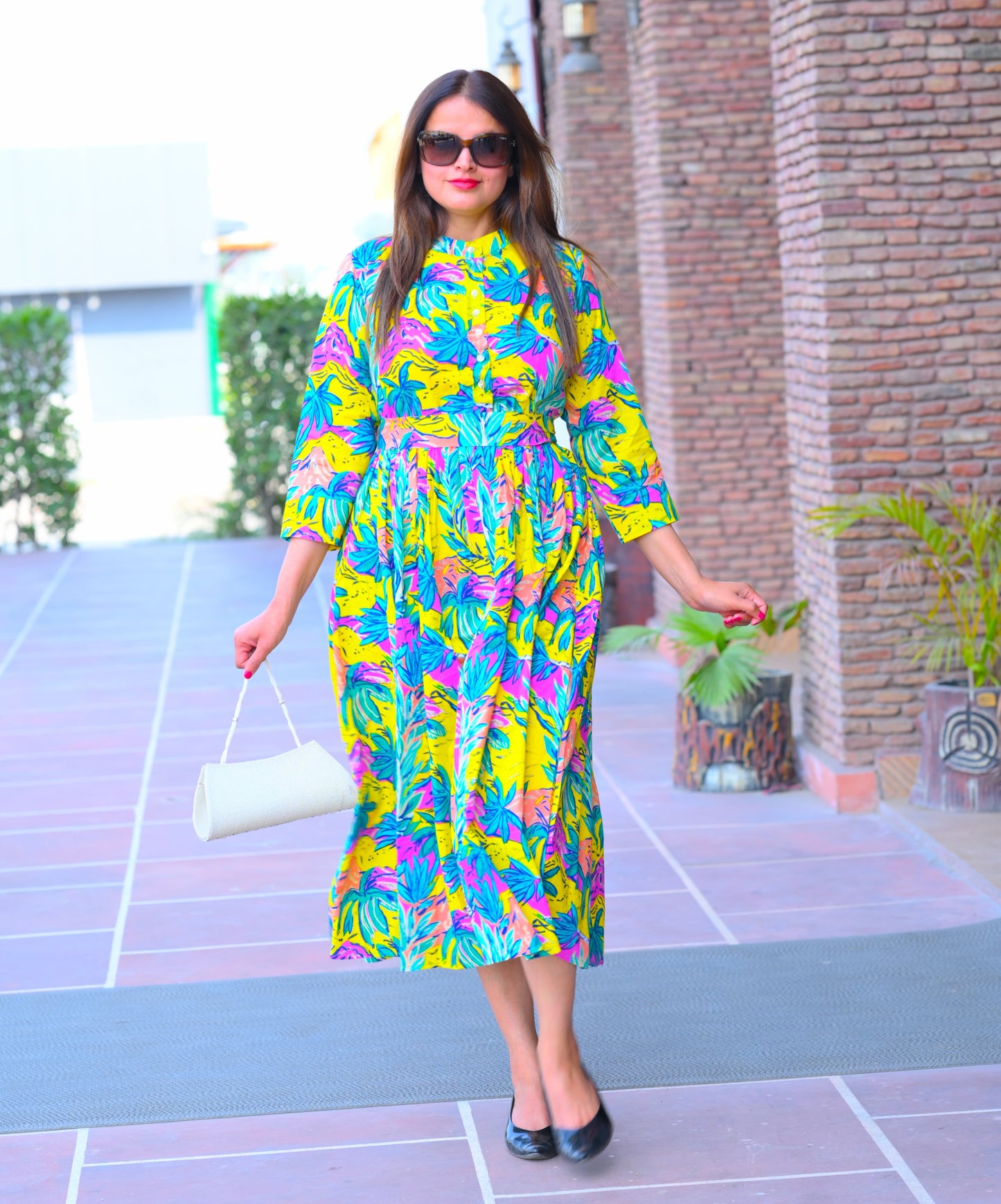 Aesthetic Multicolour Printed 2x2 Premium Cotton Dress