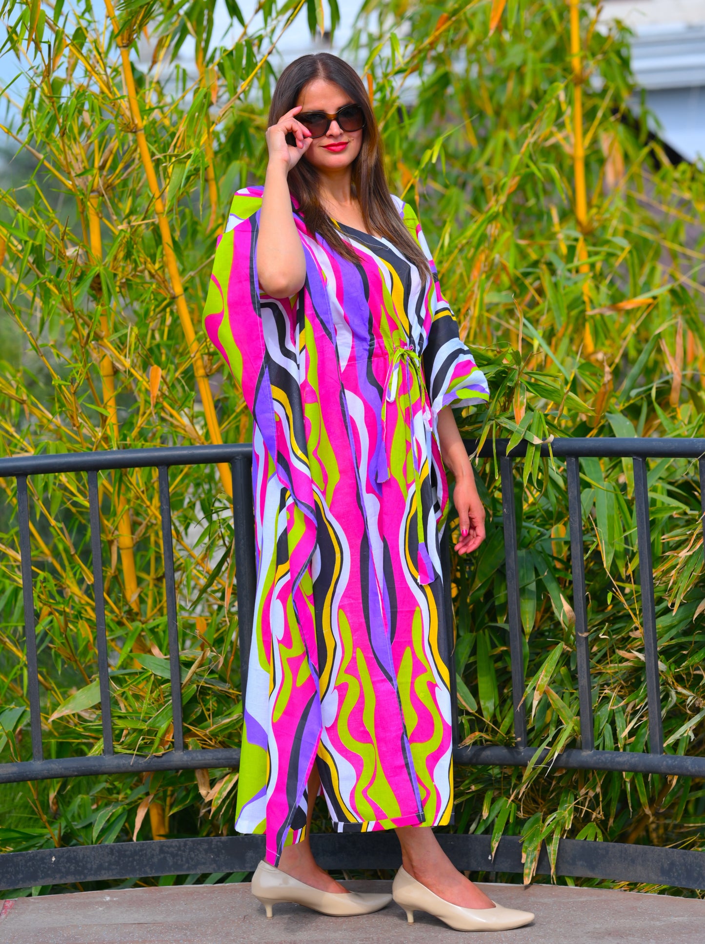 Couture Multicolour Abstract 2x2 Premium Cotton Caftan