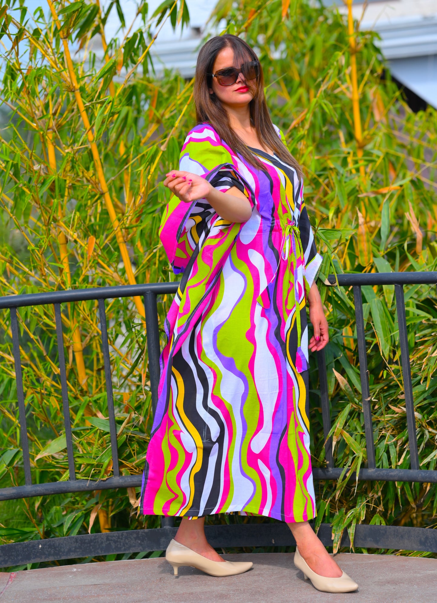 Couture Multicolour Abstract 2x2 Premium Cotton Caftan