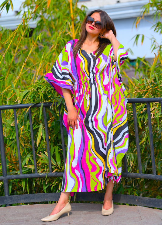 Couture Multicolour Abstract 2x2 Premium Cotton Caftan