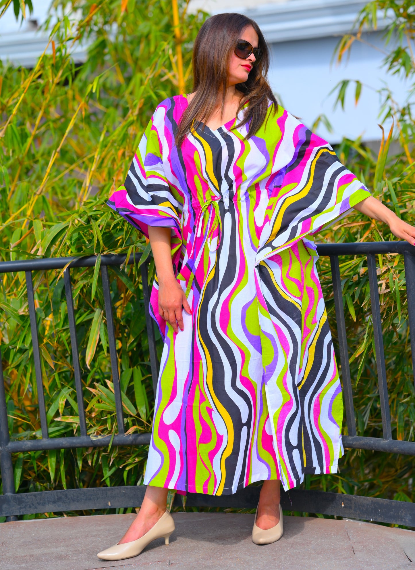 Couture Multicolour Abstract 2x2 Premium Cotton Caftan