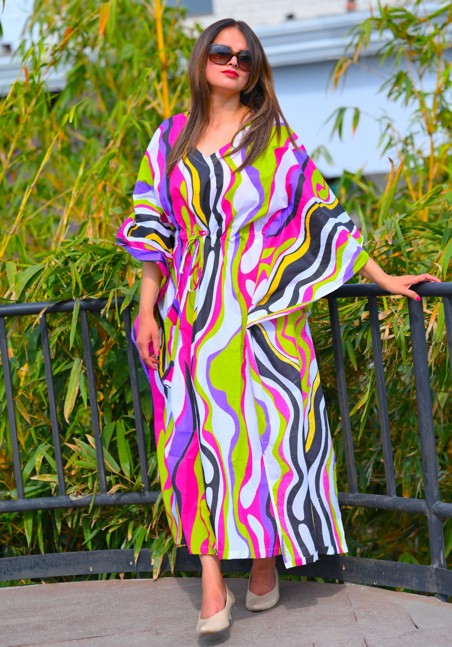 Couture Multicolour Abstract 2x2 Premium Cotton Caftan