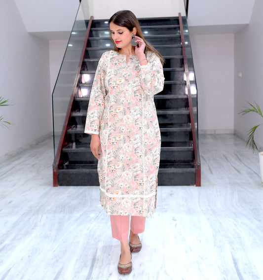 Lace Design Printed Suit